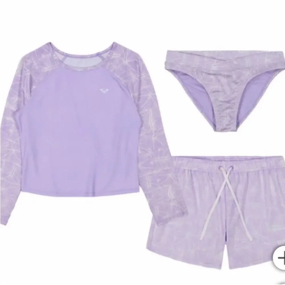 New! Roxy Youth 3-piece Swim Set Light Purple Girls Sz XL 18/20 UPF 50